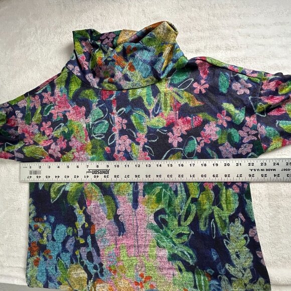 Claire Desjardins Artist’s Garden Tunic Top Small Cowl Neck Knit Abstract Art - Picture 7 of 8